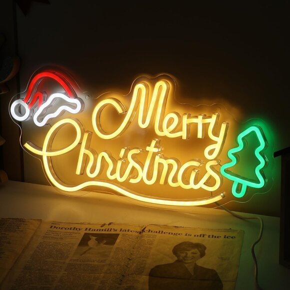 Neon Sign Light Battery USB Powered Warm White LED Base Christmas Decoration - Picture 1 of 6